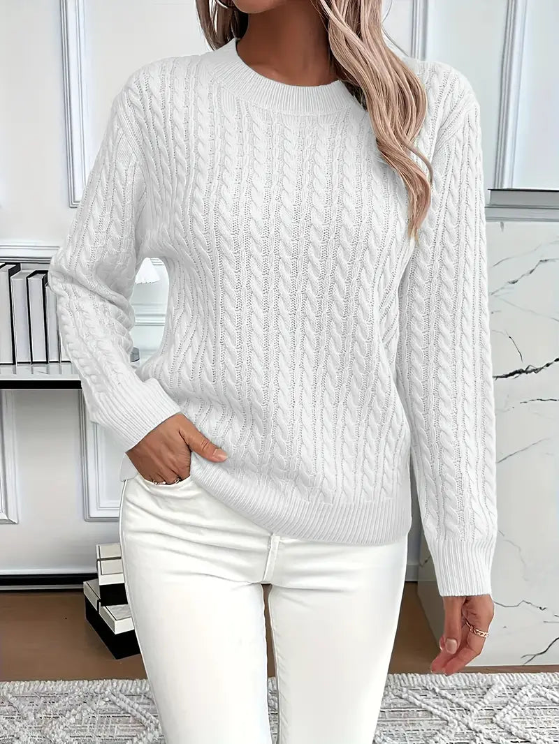 ESTHER | LONG SLEEVE CABLE KNIT SWEATER WITH TUMMY COVERAGE