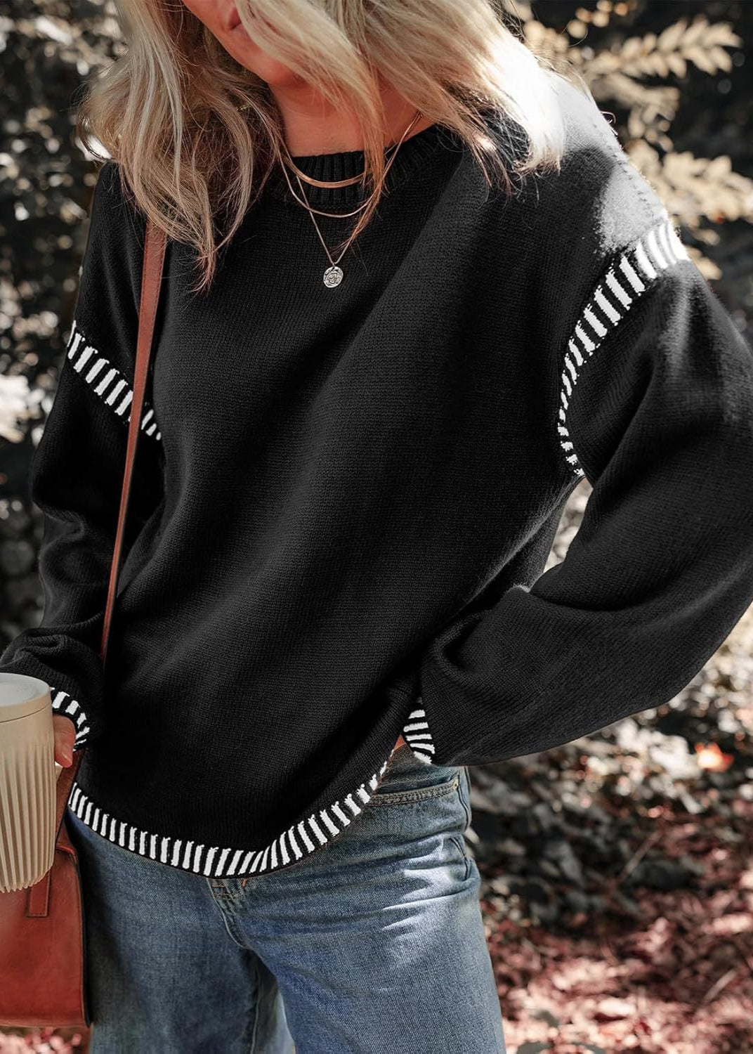 MARISA | CHIC CONTRAST SWEATER WITH TUMMY COVERAGE