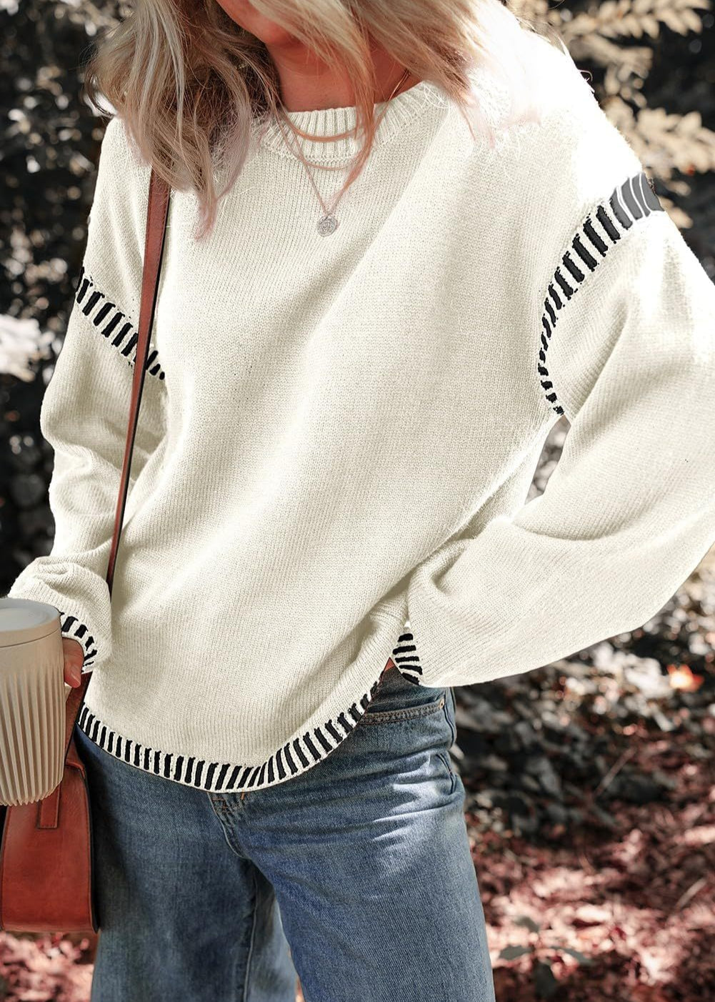 MARISA | CHIC CONTRAST SWEATER WITH TUMMY COVERAGE