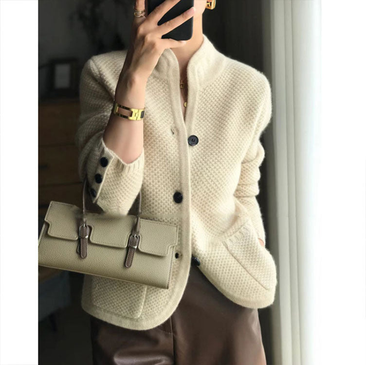 IMOGEN | ELEGANT CARDIGAN WITH STAND COLLAR AND REFINED SILHOUETTE