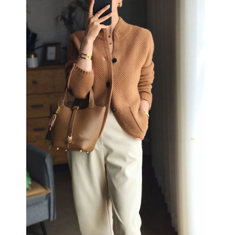 IMOGEN | ELEGANT CARDIGAN WITH STAND COLLAR AND REFINED SILHOUETTE