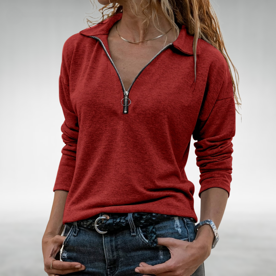 DOLORIS | HALF-ZIP PULLOVER WITH ELEGANT TUMMY COVERAGE