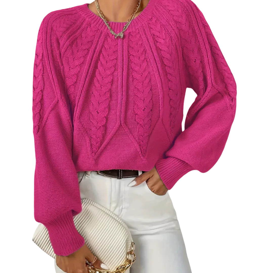 JILLIAN | CABLE KNIT RAGLAN SLEEVE SWEATER WITH TUMMY COVERAGE