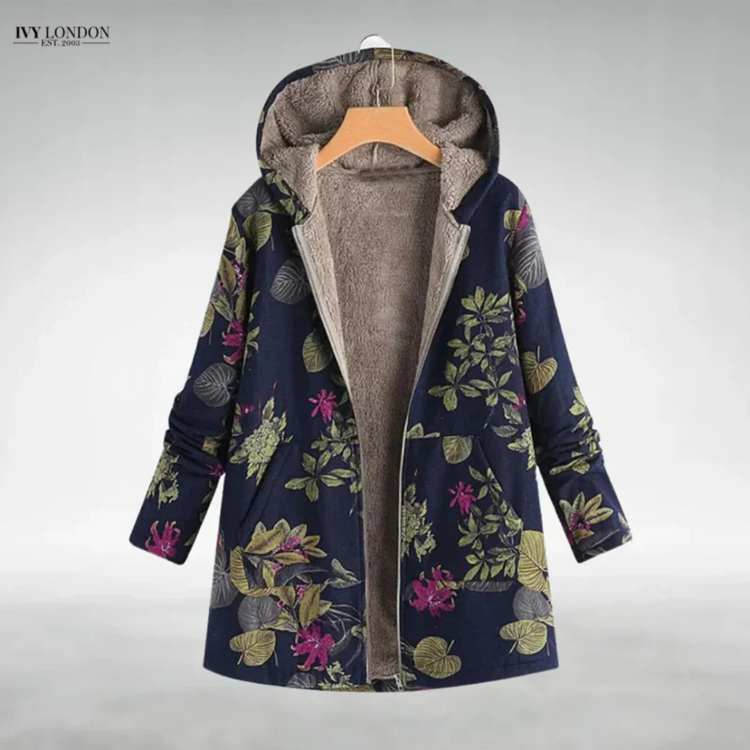 LILOU | ELEGANT FLORAL FLEECE JACKET WITH TUMMY COVERAGE