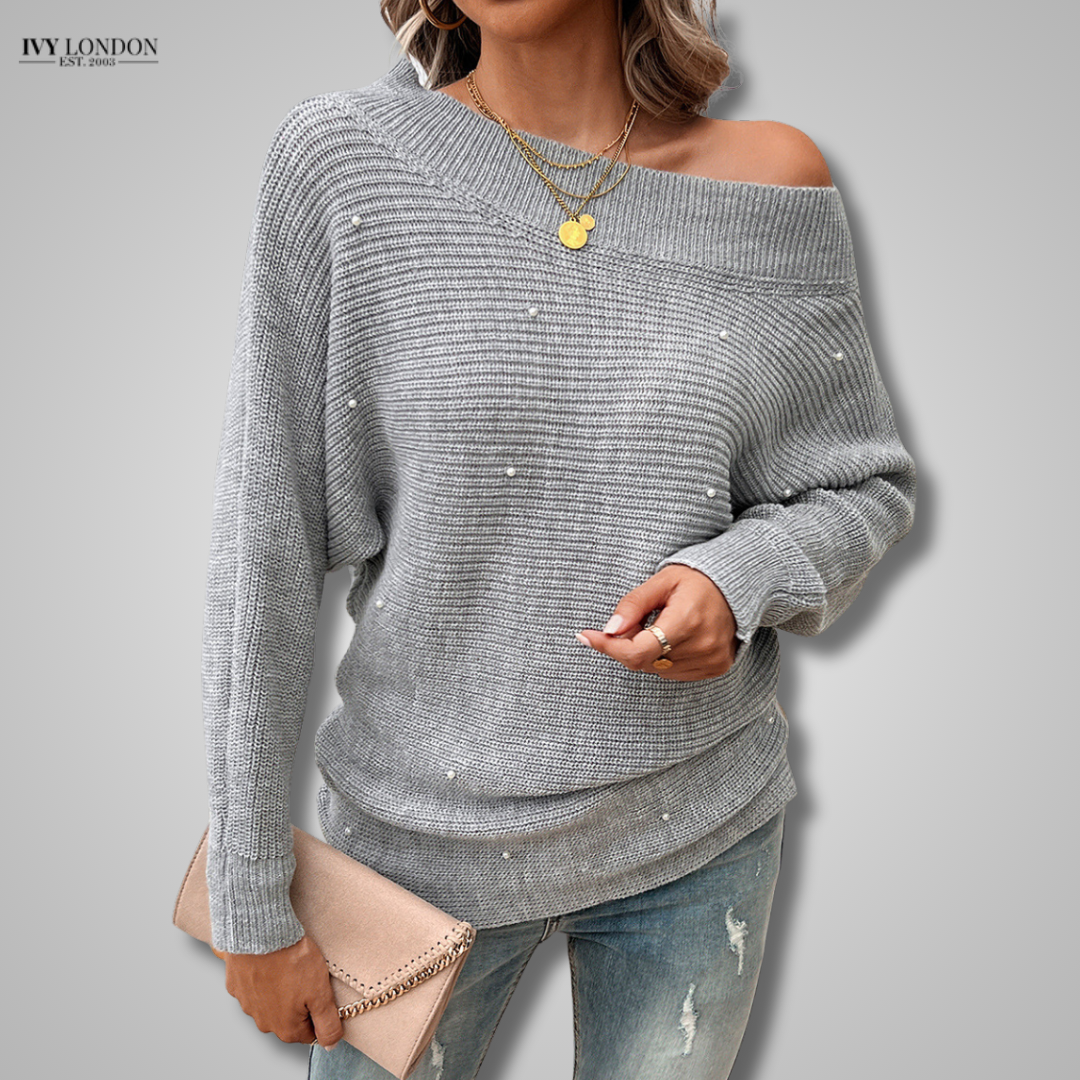 MIRELLA | ELEGANT OFF-SHOULDER KNIT SWEATER WITH TUMMY COVERAGE