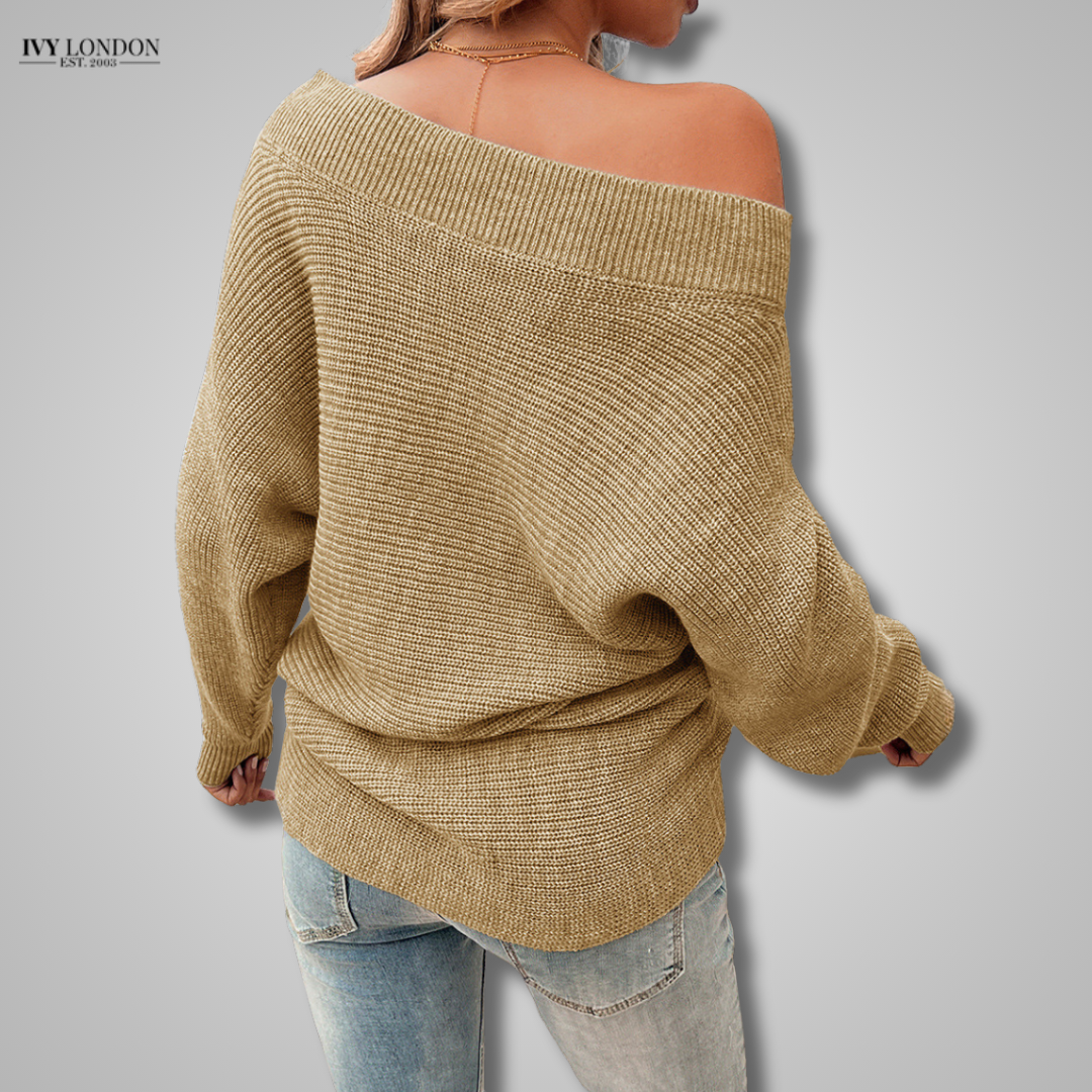 MIRELLA | ELEGANT OFF-SHOULDER KNIT SWEATER WITH TUMMY COVERAGE
