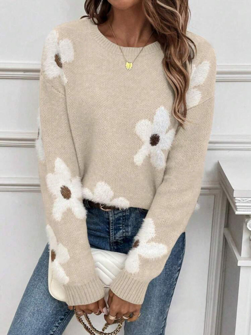 LINDSEY | ELEGANT FLORAL KNIT SWEATER WITH TUMMY COVERAGE