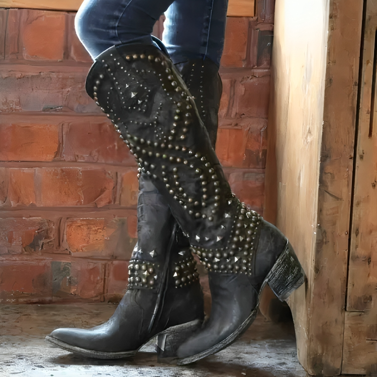 Rose Western Knee-High Boots | Modern Cowgirl Flair Meets Everyday Comfort