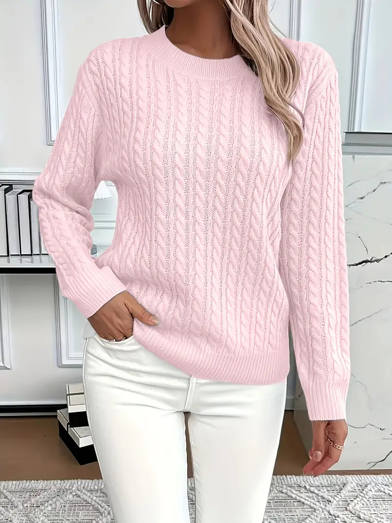 ESTHER | LONG SLEEVE CABLE KNIT SWEATER WITH TUMMY COVERAGE