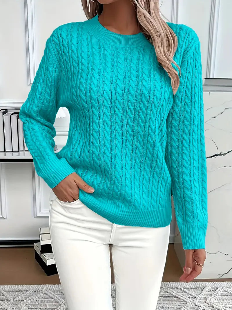 ESTHER | LONG SLEEVE CABLE KNIT SWEATER WITH TUMMY COVERAGE