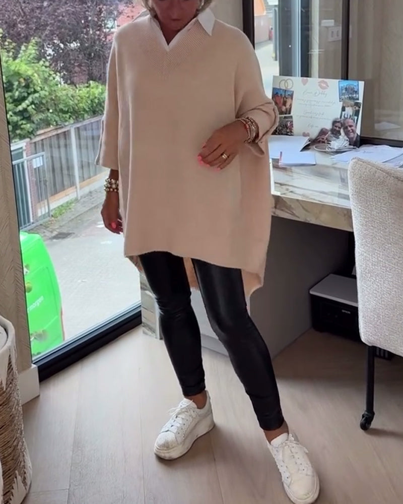 AVA | ELEGANT V-NECK BUTTONED ASYMMETRICAL JUMPER WITH TUMMY COVERAGE