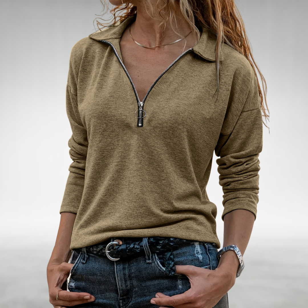 DOLORIS | HALF-ZIP PULLOVER WITH ELEGANT TUMMY COVERAGE