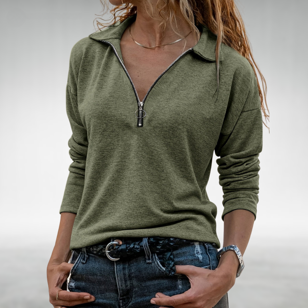 DOLORIS | HALF-ZIP PULLOVER WITH ELEGANT TUMMY COVERAGE