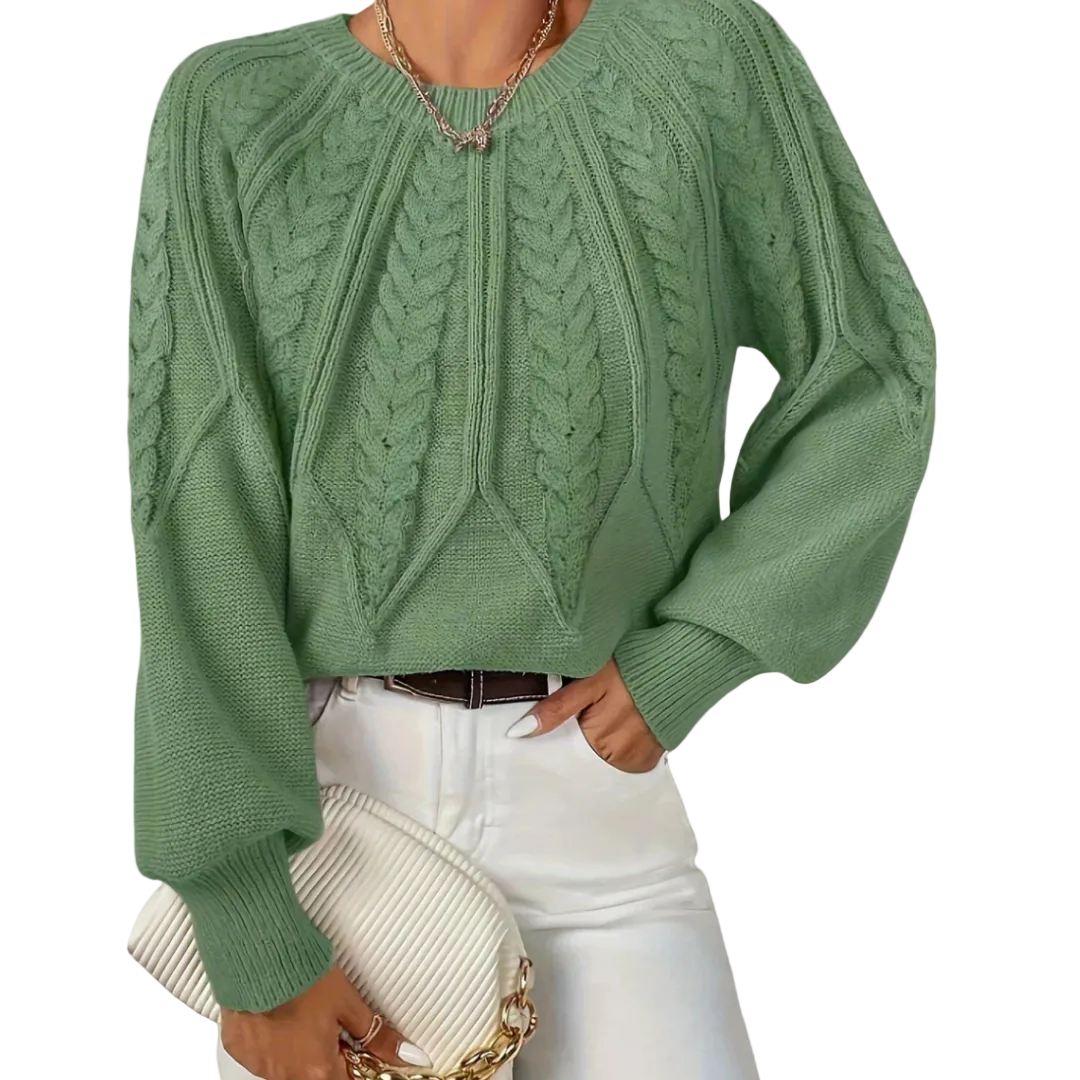 JILLIAN | CABLE KNIT RAGLAN SLEEVE SWEATER WITH TUMMY COVERAGE