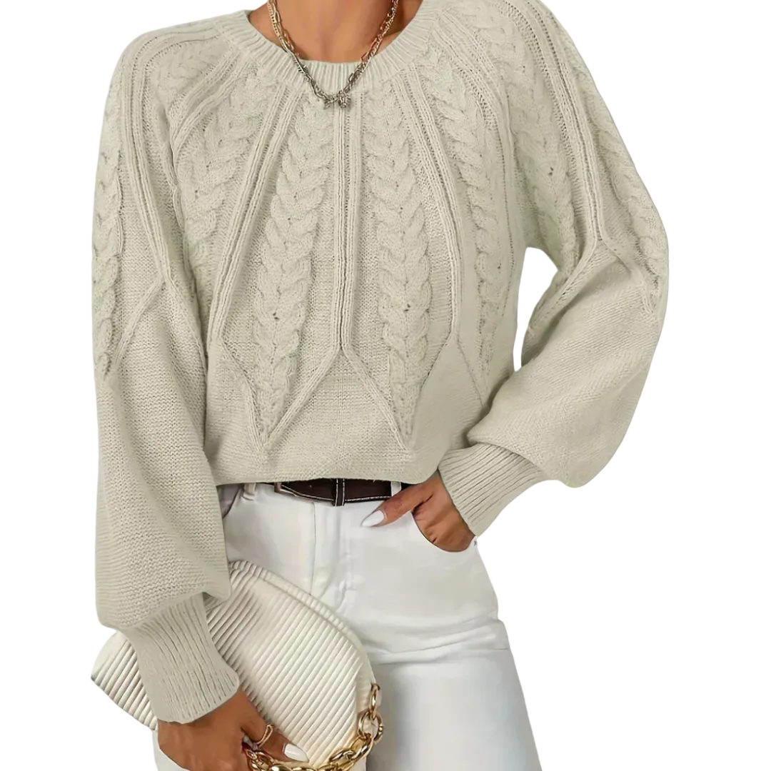 JILLIAN | CABLE KNIT RAGLAN SLEEVE SWEATER WITH TUMMY COVERAGE
