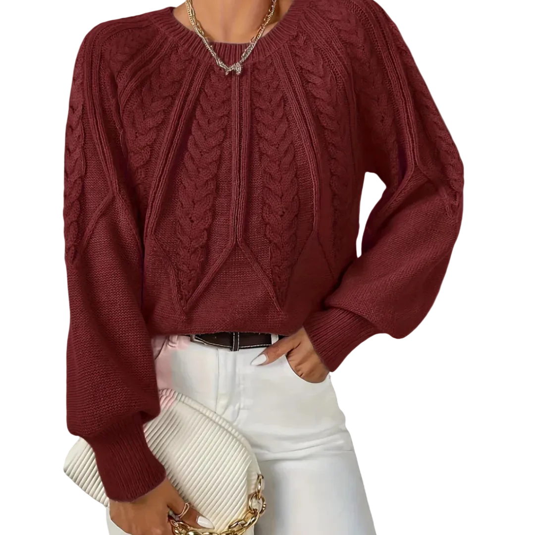 JILLIAN | CABLE KNIT RAGLAN SLEEVE SWEATER WITH TUMMY COVERAGE