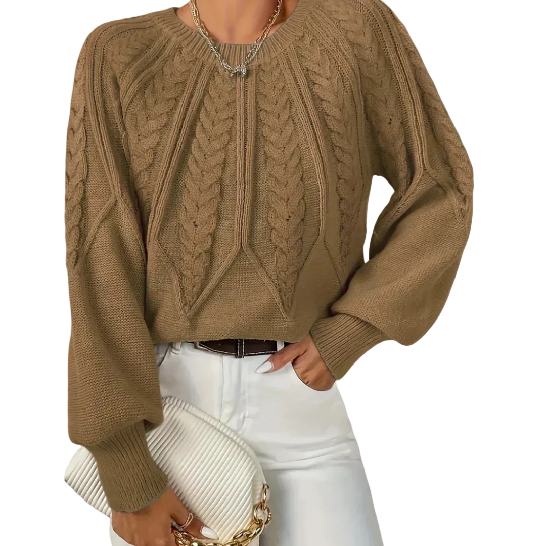 JILLIAN | CABLE KNIT RAGLAN SLEEVE SWEATER WITH TUMMY COVERAGE