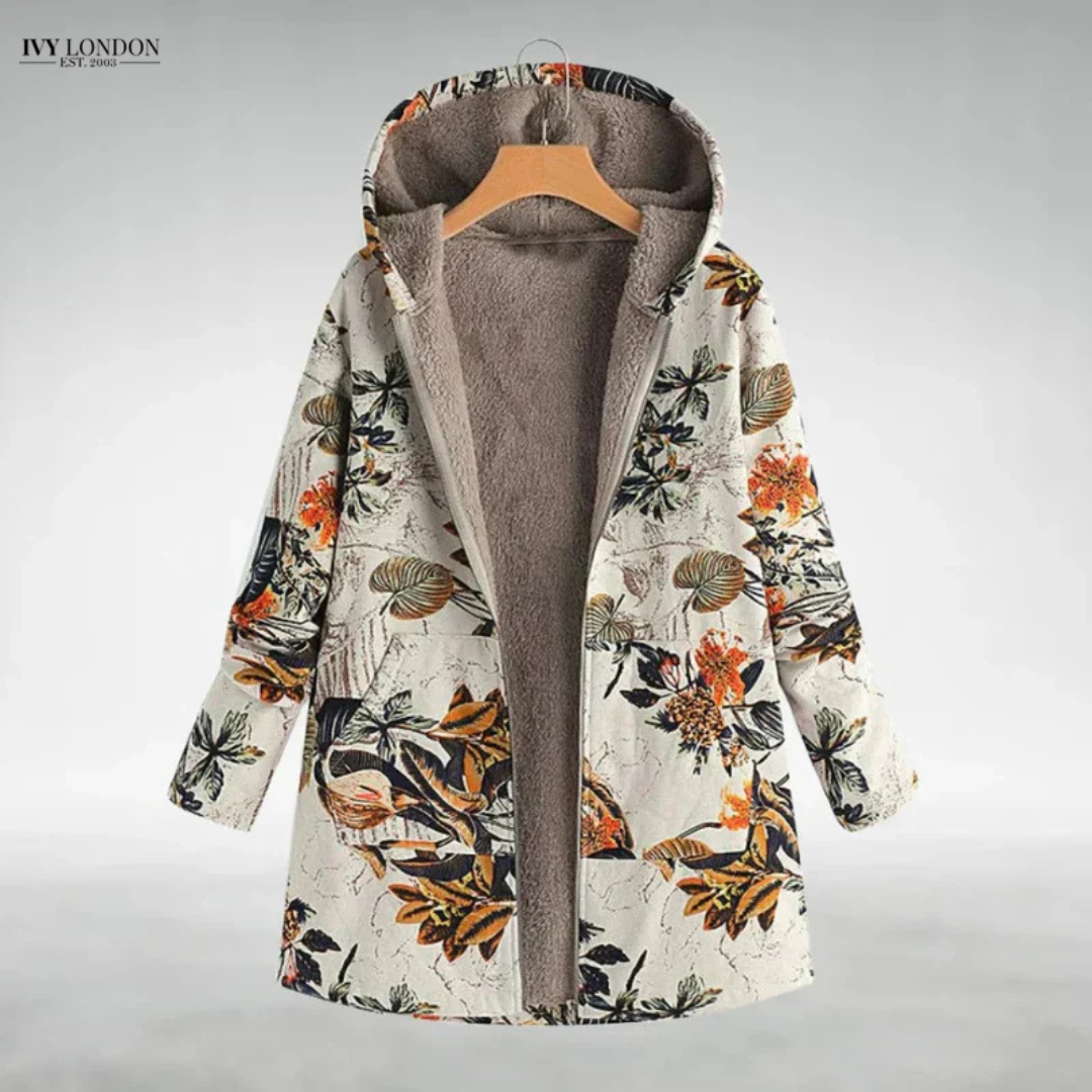 LILOU | ELEGANT FLORAL FLEECE JACKET WITH TUMMY COVERAGE