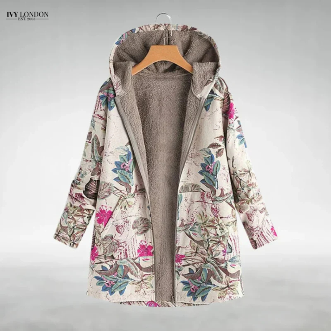 LILOU | ELEGANT FLORAL FLEECE JACKET WITH TUMMY COVERAGE