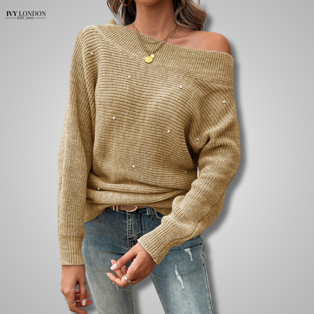 MIRELLA | ELEGANT OFF-SHOULDER KNIT SWEATER WITH TUMMY COVERAGE