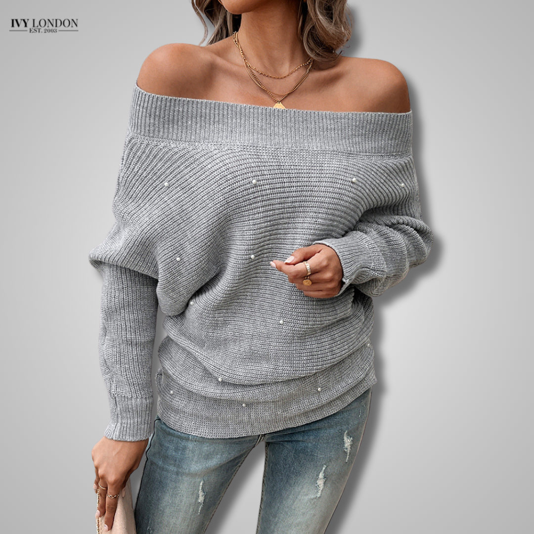 MIRELLA | ELEGANT OFF-SHOULDER KNIT SWEATER WITH TUMMY COVERAGE