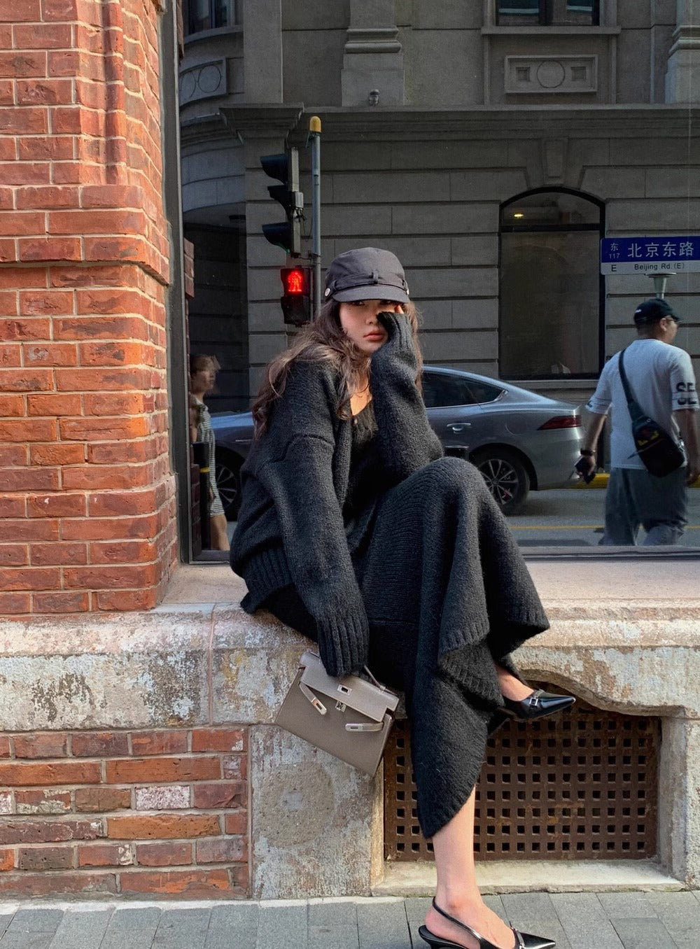 Morgan | Women's V-Neck Knit Sweater and Flare Midi Skirt Set