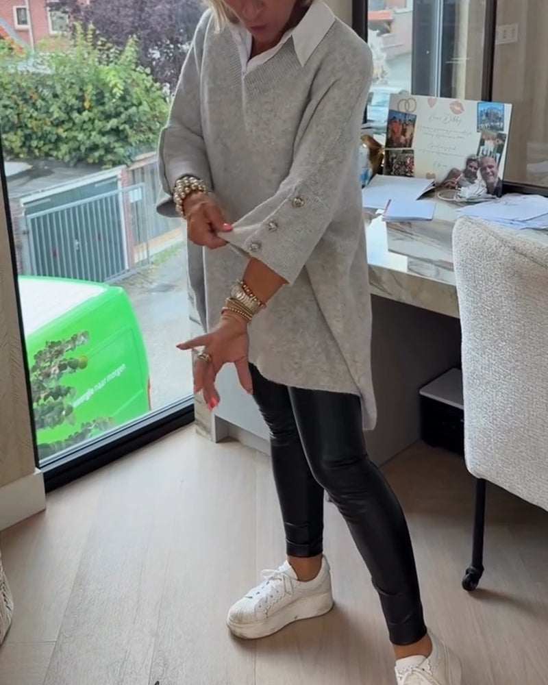 AVA | ELEGANT V-NECK BUTTONED ASYMMETRICAL JUMPER WITH TUMMY COVERAGE