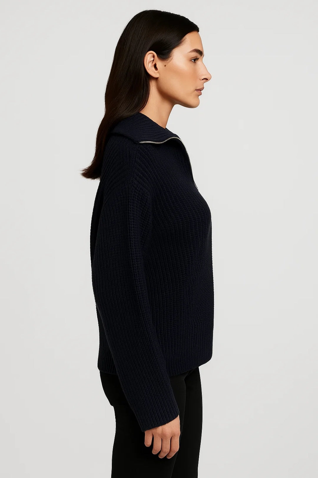 FFION | WAFFLE-KNITIP-COLLAR SWEATER
